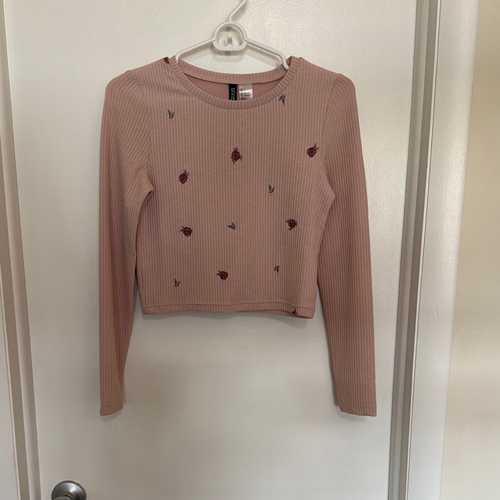 Pink Ribbed Long Sleeve Top